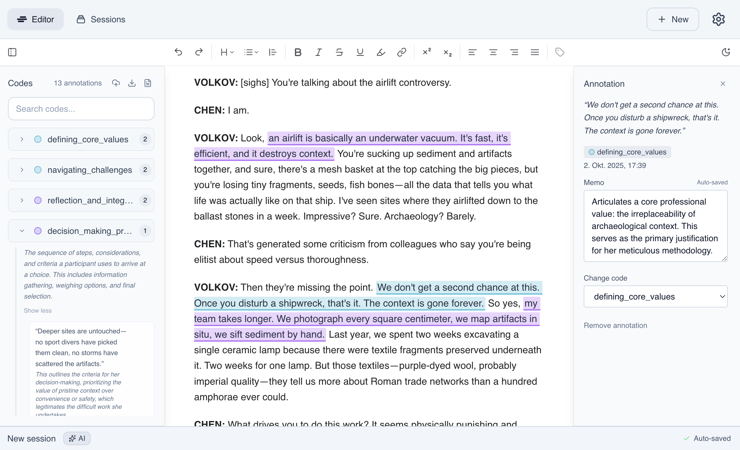 Notate text editor interface